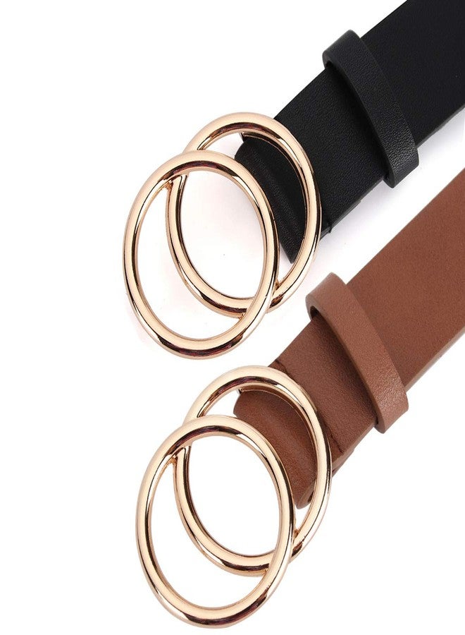 UnFader Pack 2 Women Belts for Jeans with Fashion Double O-Ring Buckle and Faux Leather - Image 5